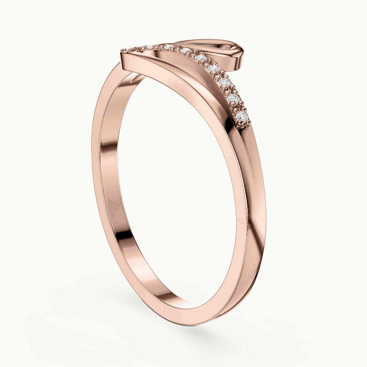 Round lab-grown diamond wave bypass ring in rose gold, 0.03 CT TW, view 1