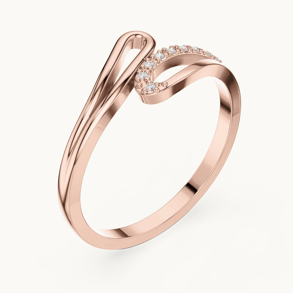 Round lab-grown diamond wave bypass ring in rose gold, 0.03 CT TW, view 2