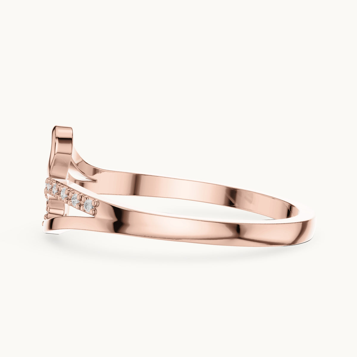 Round lab-grown diamond wave bypass ring in rose gold, 0.03 CT TW, view 3