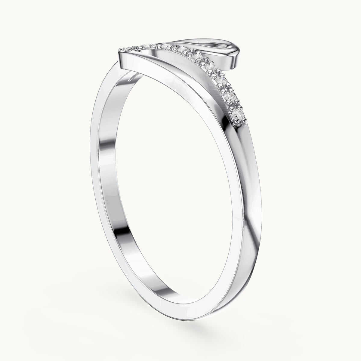 Round lab-grown diamond wave bypass ring in white gold, 0.03 CT TW, view 1