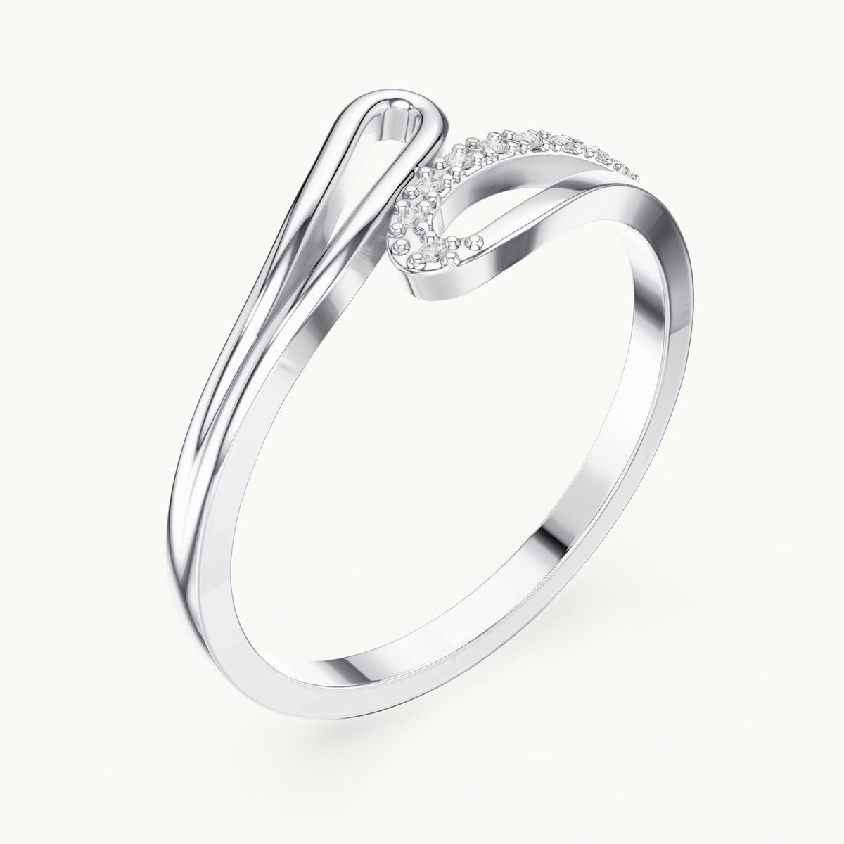 Round lab-grown diamond wave bypass ring in white gold, 0.03 CT TW, view 2