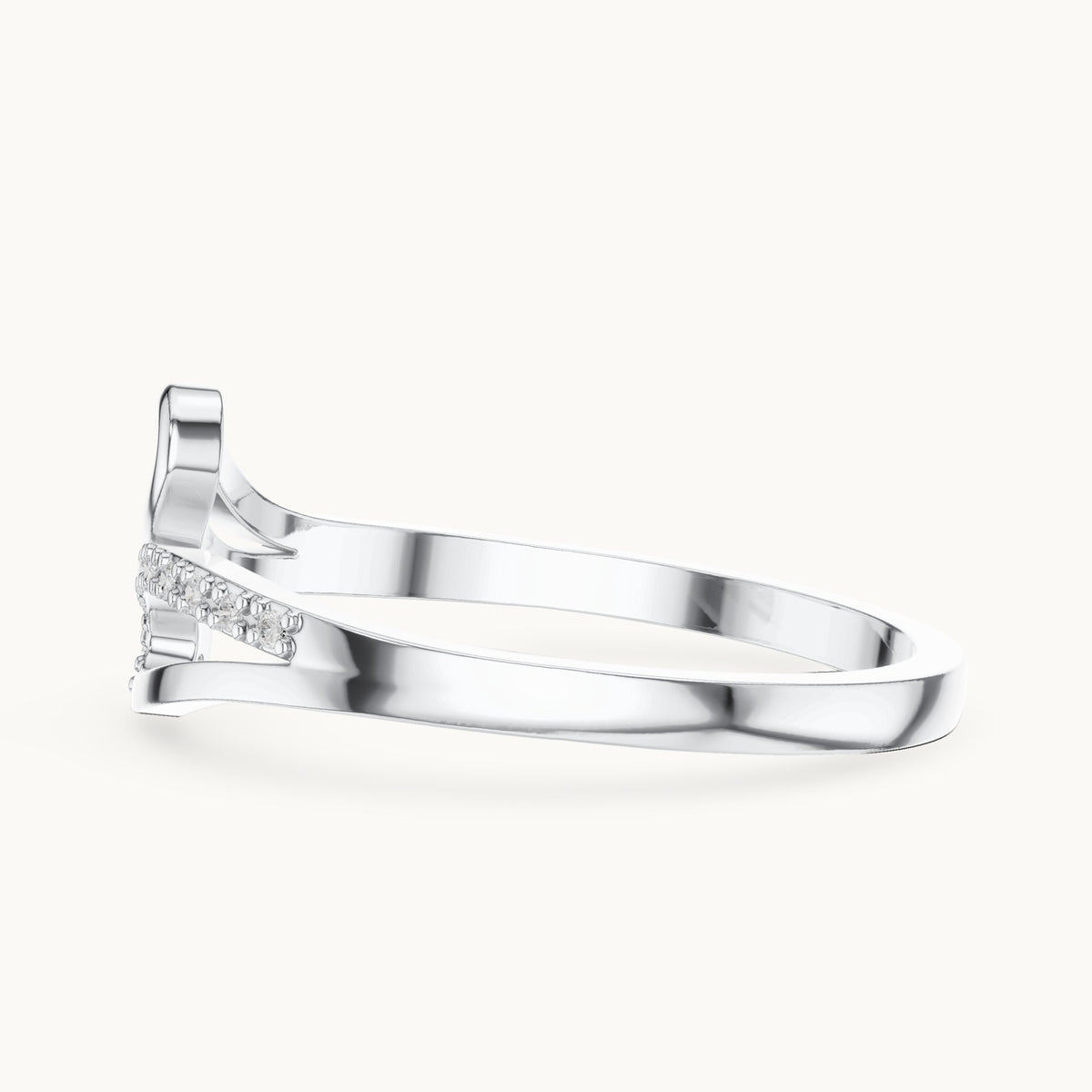 Round lab-grown diamond wave bypass ring in white gold, 0.03 CT TW, view 3