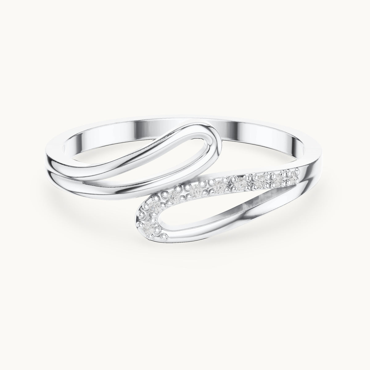 Round lab-grown diamond wave bypass ring in white gold, 0.03 CT TW, view 4