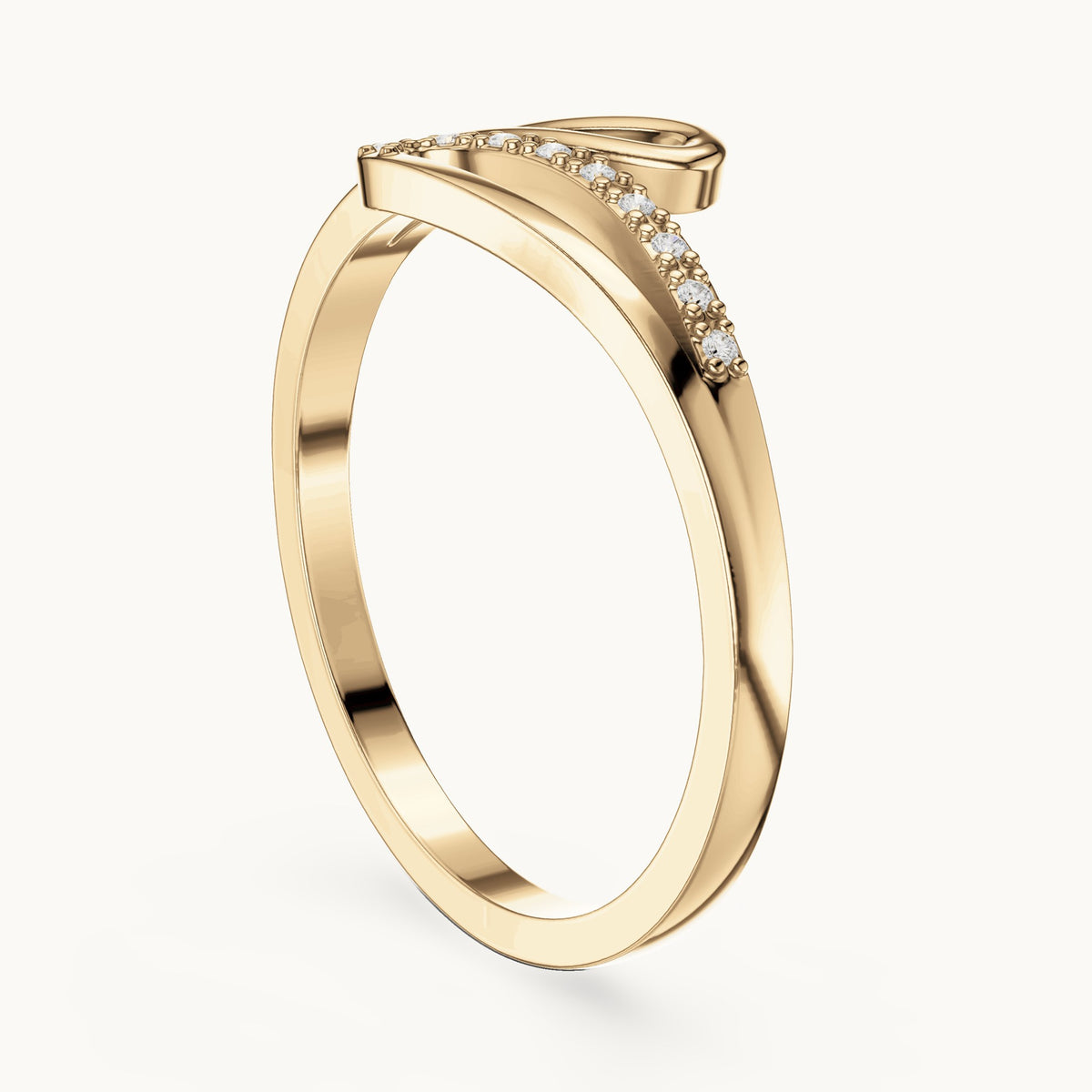 Round lab-grown diamond wave bypass ring in yellow gold, 0.03 CT TW, view 1