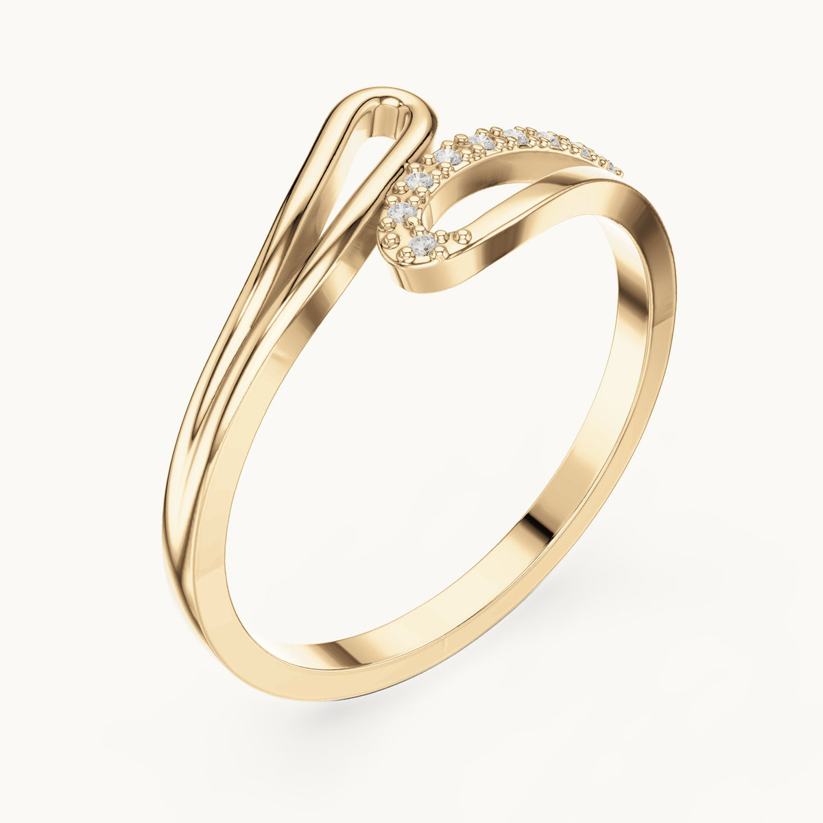 Round lab-grown diamond wave bypass ring in yellow gold, 0.03 CT TW, view 2