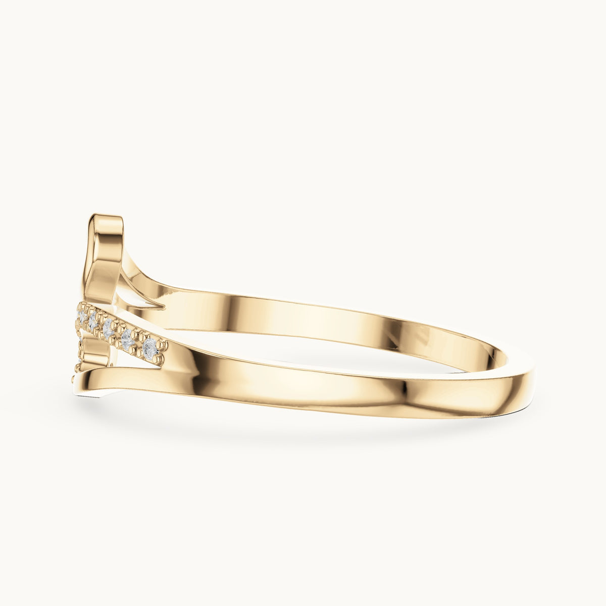 Round lab-grown diamond wave bypass ring in yellow gold, 0.03 CT TW, view 3