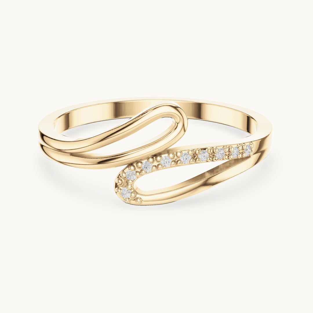 Round lab-grown diamond wave bypass ring in yellow gold, 0.03 CT TW, view 4