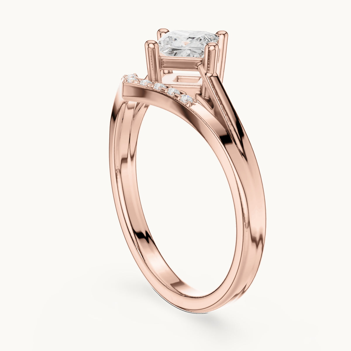 Princess-cut lab-grown diamond compass set chevron split shank engagement ring in rose gold, 0.62 CT TW, view 1
