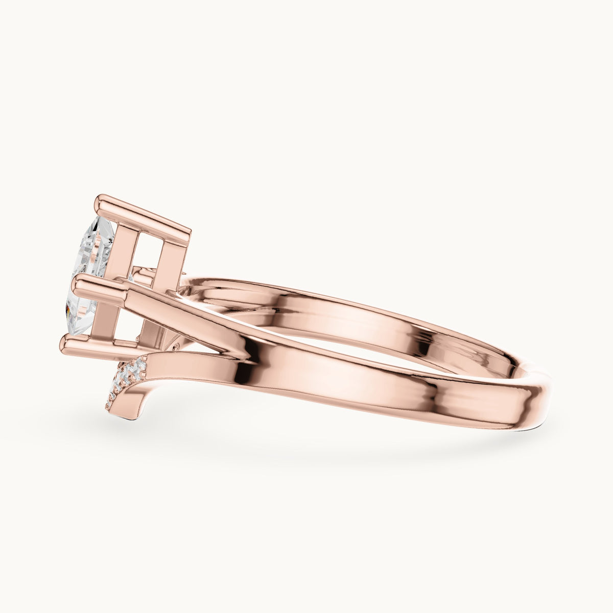 Princess-cut lab-grown diamond compass set chevron split shank engagement ring in rose gold, 0.62 CT TW, view 3