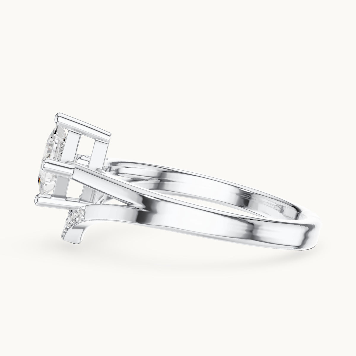 Princess-cut lab-grown diamond compass set chevron split shank engagement ring in white gold, 0.62 CT TW, view 3