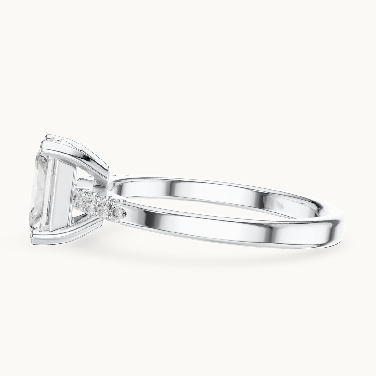 Radiant-cut and round lab-grown diamond engagement ring with diamond shoulders in white gold, 1.30 CT TW, view 3