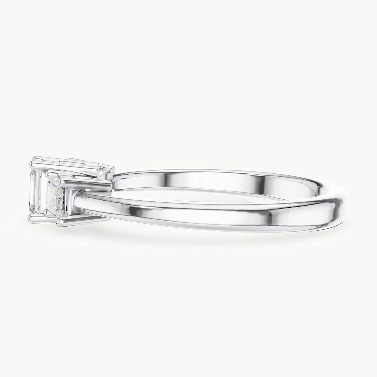 Emerald-cut lab-grown diamond three-stone engagement ring in white gold, 1.68 CT TW, view 3