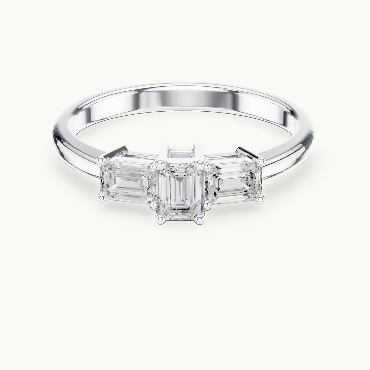 Emerald-cut lab-grown diamond three-stone engagement ring in white gold, 1.68 CT TW, view 4