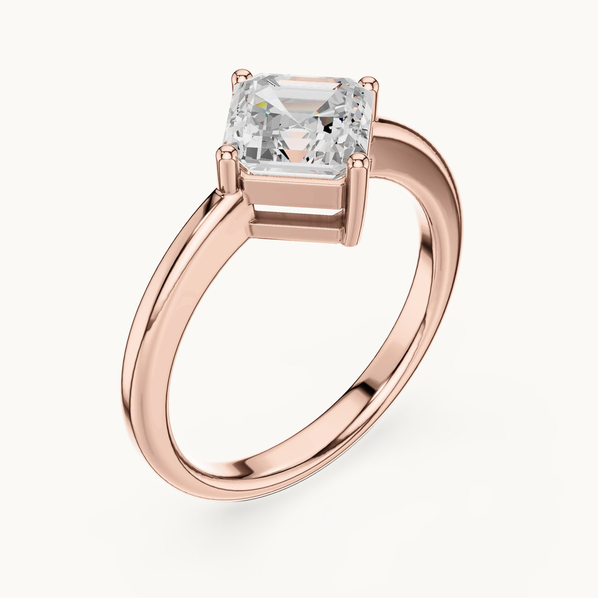 Square emerald-cut lab-grown diamond kite-set solitaire engagement ring in rose gold, 1.44 CT TW, view 2