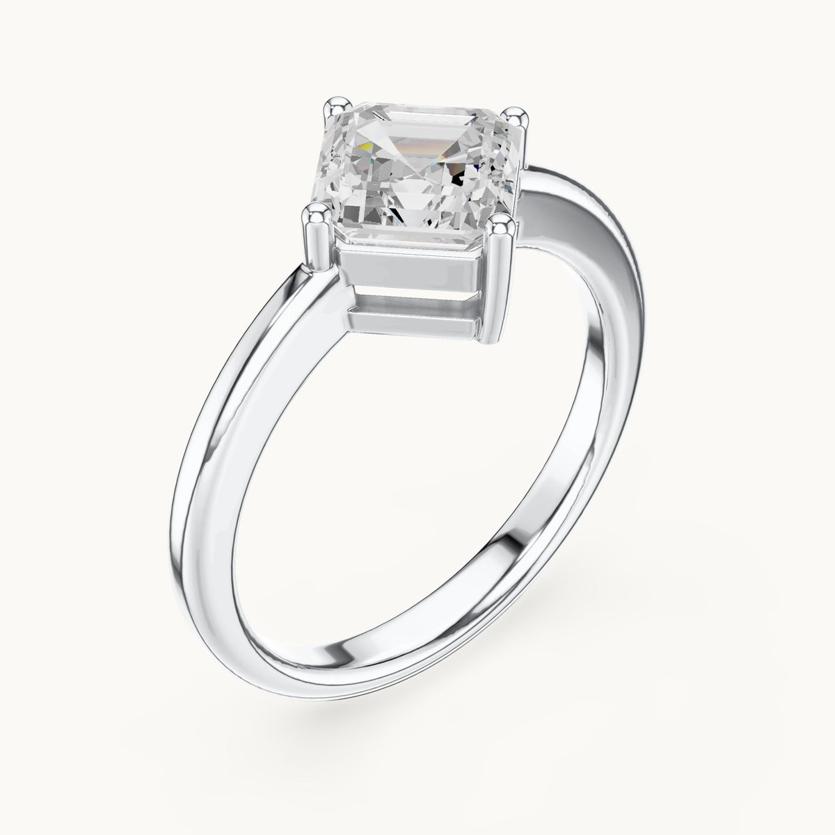Square emerald-cut lab-grown diamond kite-set solitaire engagement ring in white gold, 1.44 CT TW, view 2