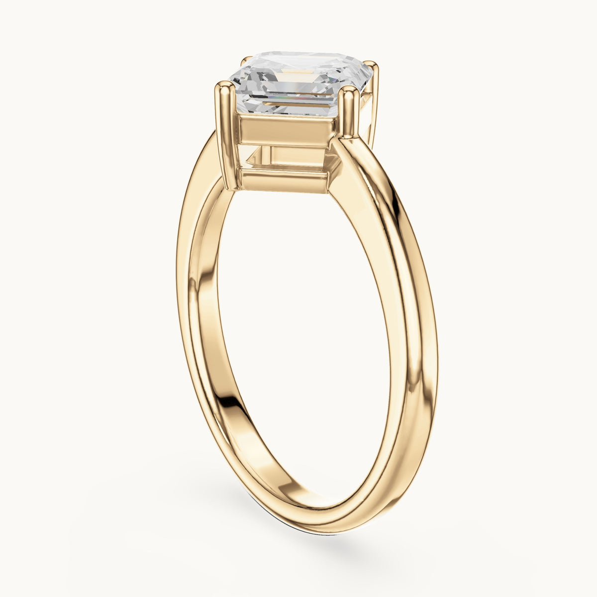 Square emerald-cut lab-grown diamond kite-set solitaire engagement ring in yellow gold, 1.44 CT TW, view 1