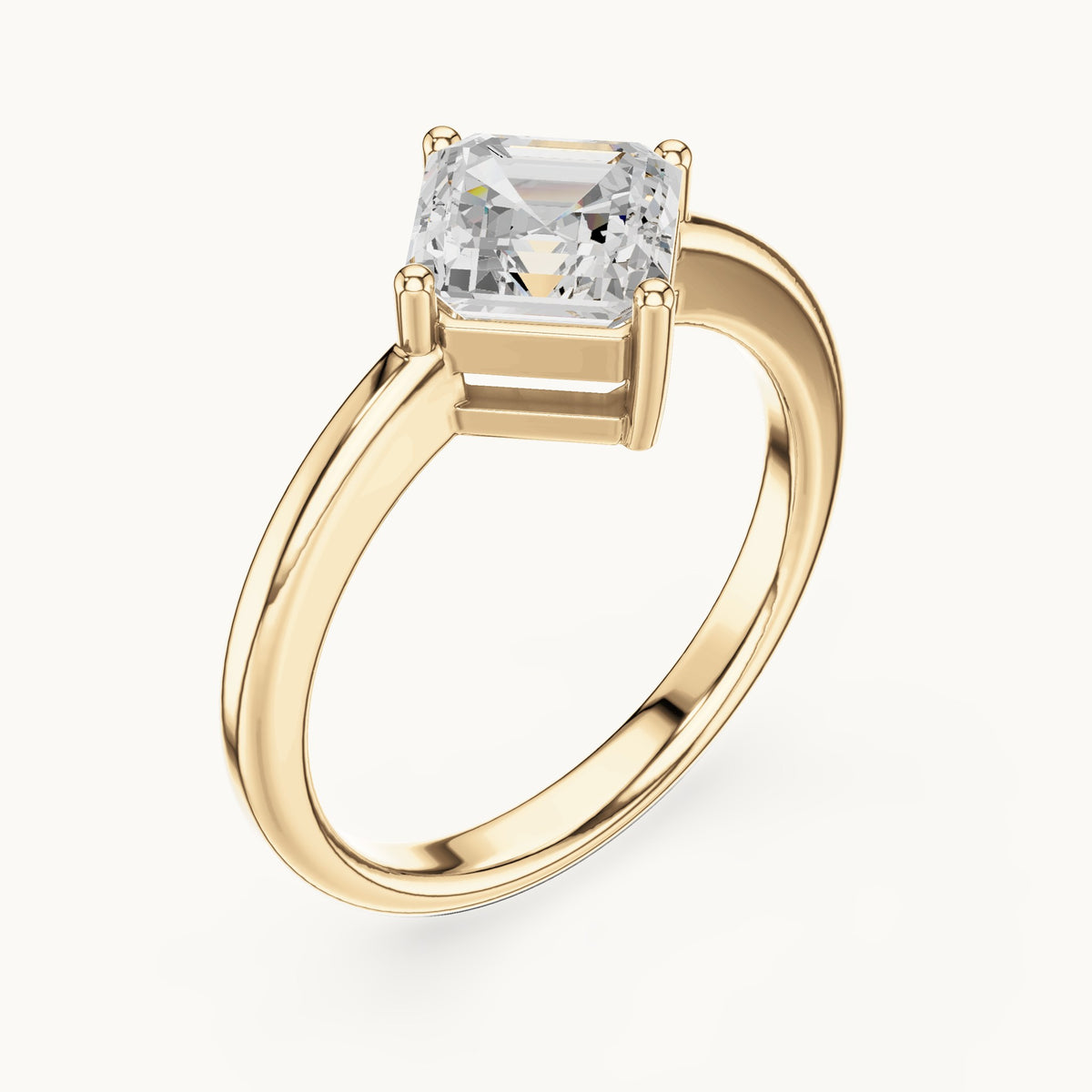Square emerald-cut lab-grown diamond kite-set solitaire engagement ring in yellow gold, 1.44 CT TW, view 2