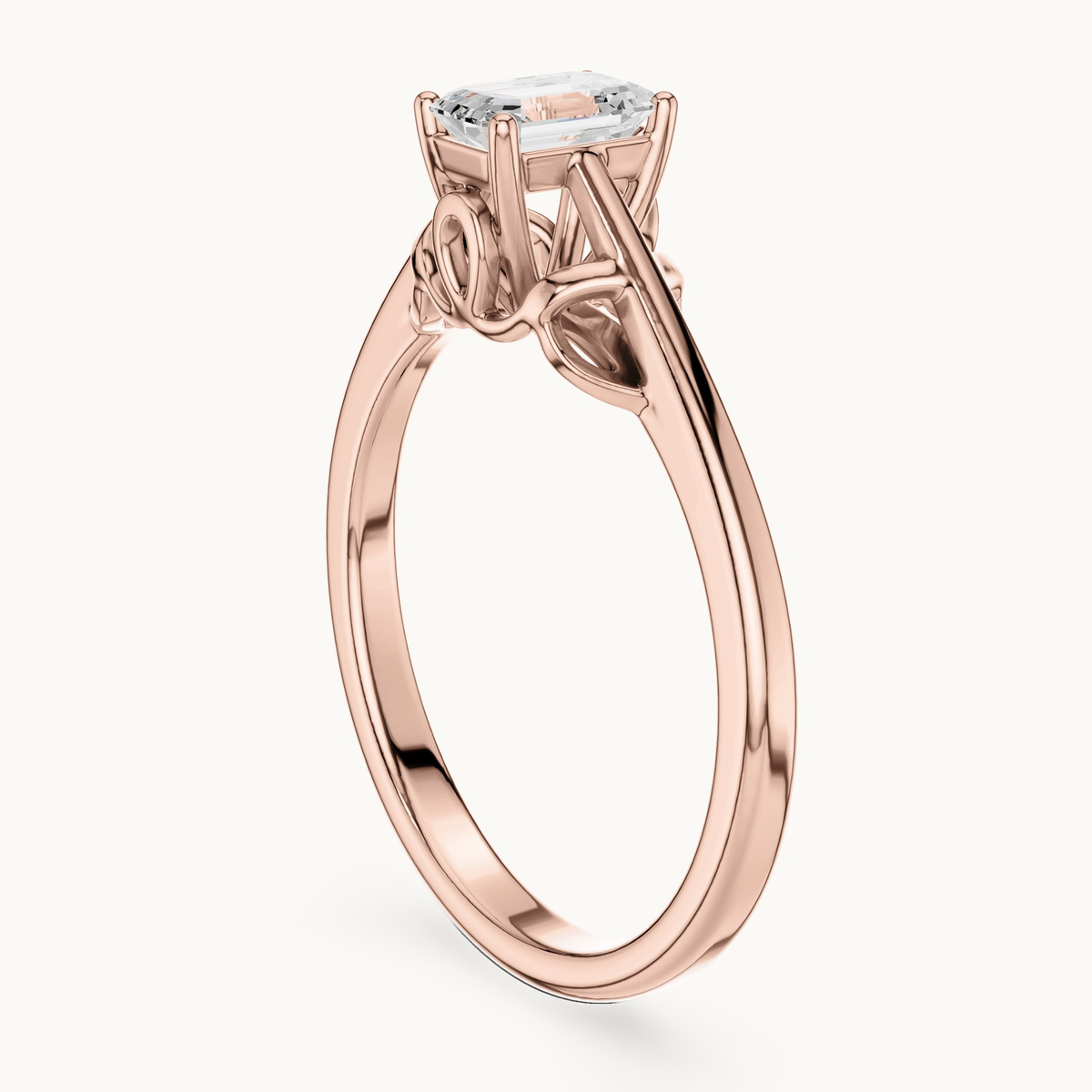 Emerald-cut lab-grown diamond solitaire engagement ring in 14K rose gold, 0.43 CT TW, view 1