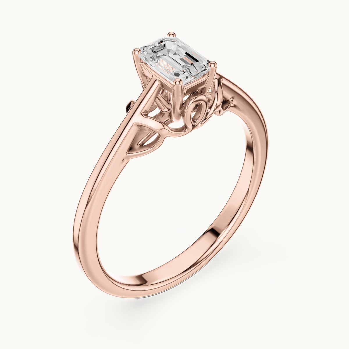 Emerald-cut lab-grown diamond solitaire engagement ring in 14K rose gold, 0.43 CT TW, view 2