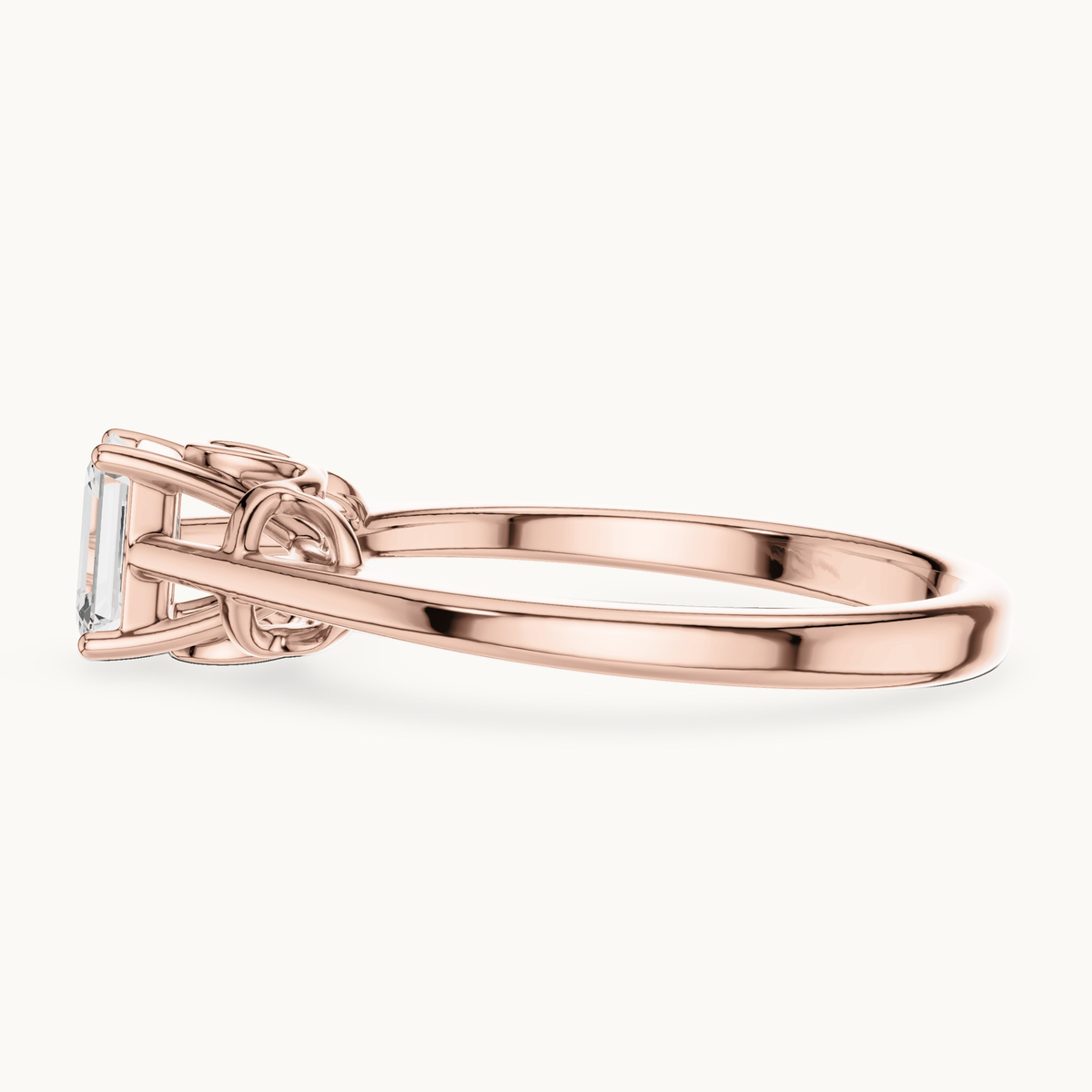 Emerald-cut lab-grown diamond solitaire engagement ring in 14K rose gold, 0.43 CT TW, view 3