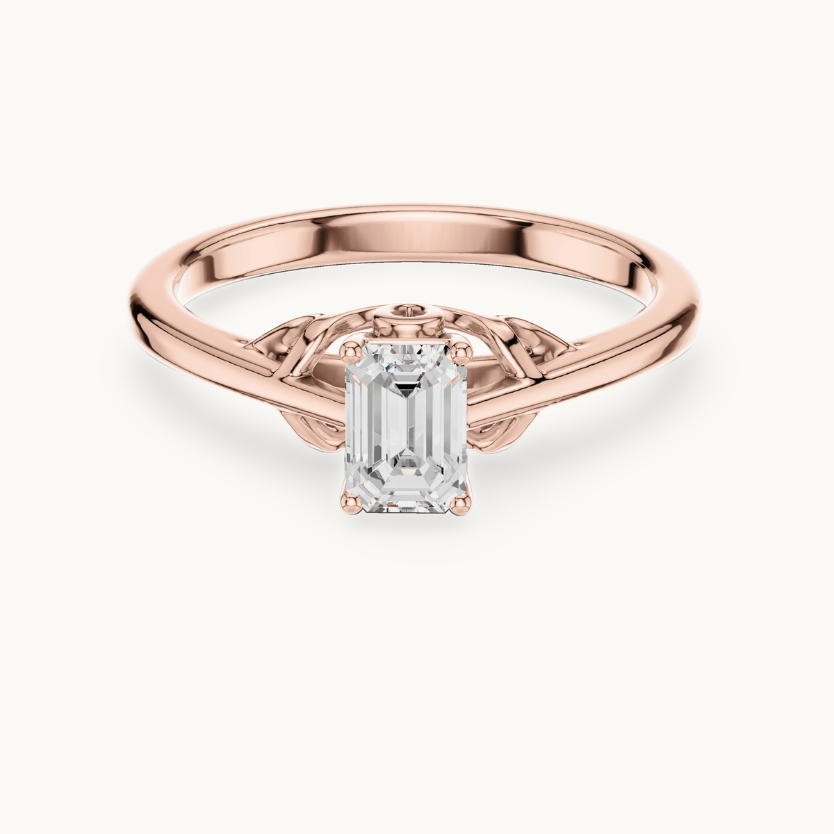 Emerald-cut lab-grown diamond solitaire engagement ring in 14K rose gold, 0.43 CT TW, view 4