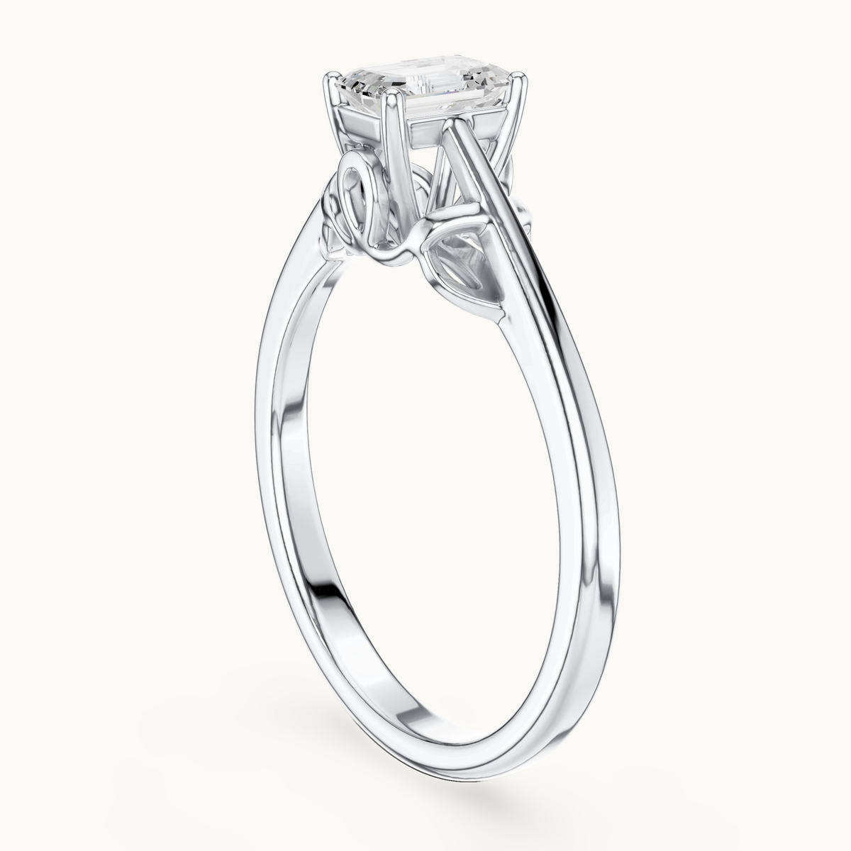 Emerald-cut lab-grown diamond solitaire engagement ring in 14K white gold, 0.43 CT TW, view 1