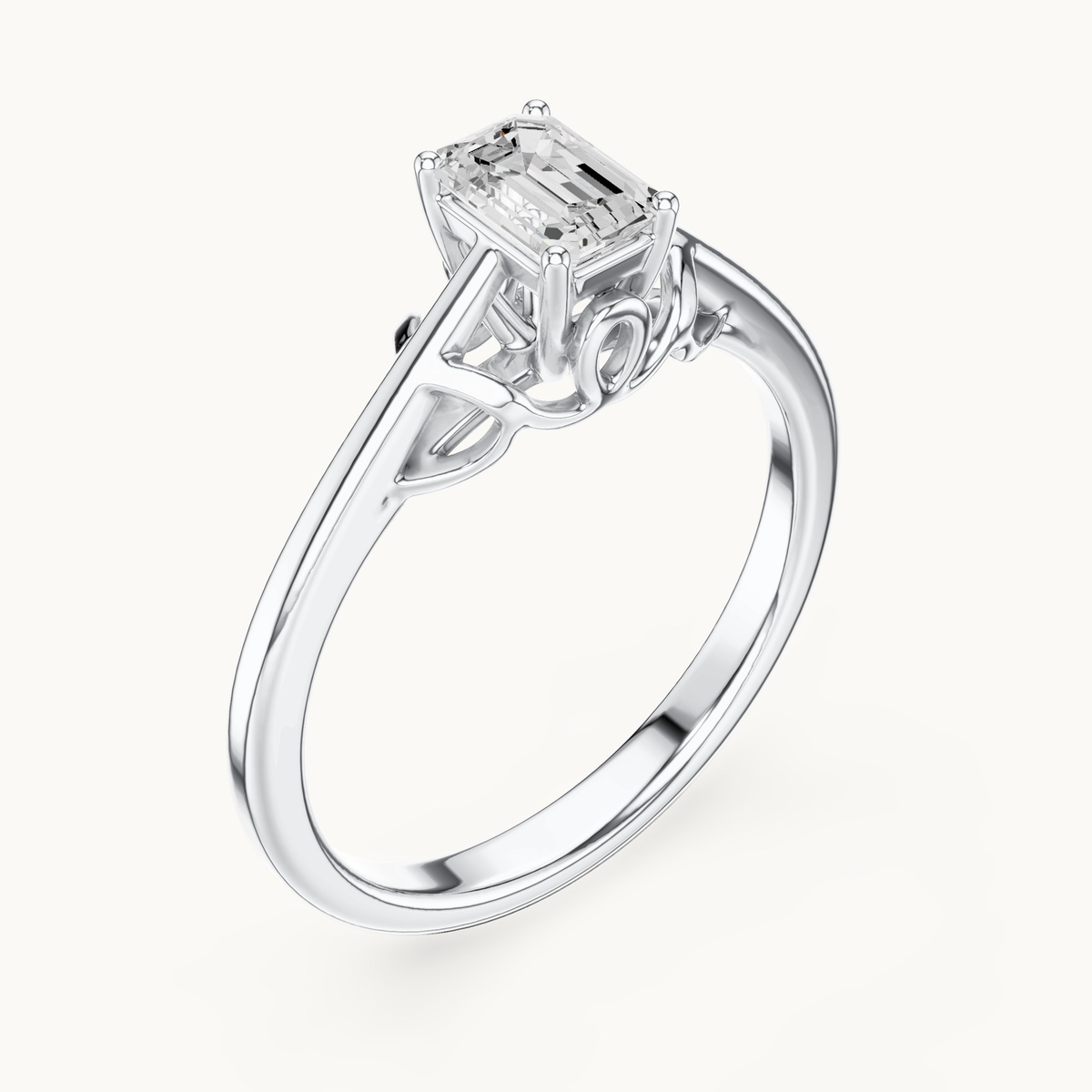 Emerald-cut lab-grown diamond solitaire engagement ring in 14K white gold, 0.43 CT TW, view 2
