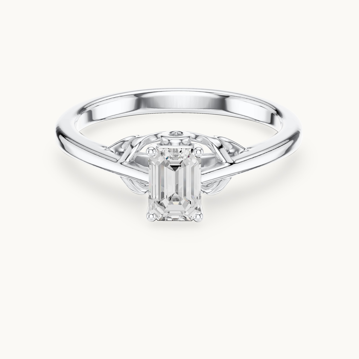 Emerald-cut lab-grown diamond solitaire engagement ring in 14K white gold, 0.43 CT TW, view 4