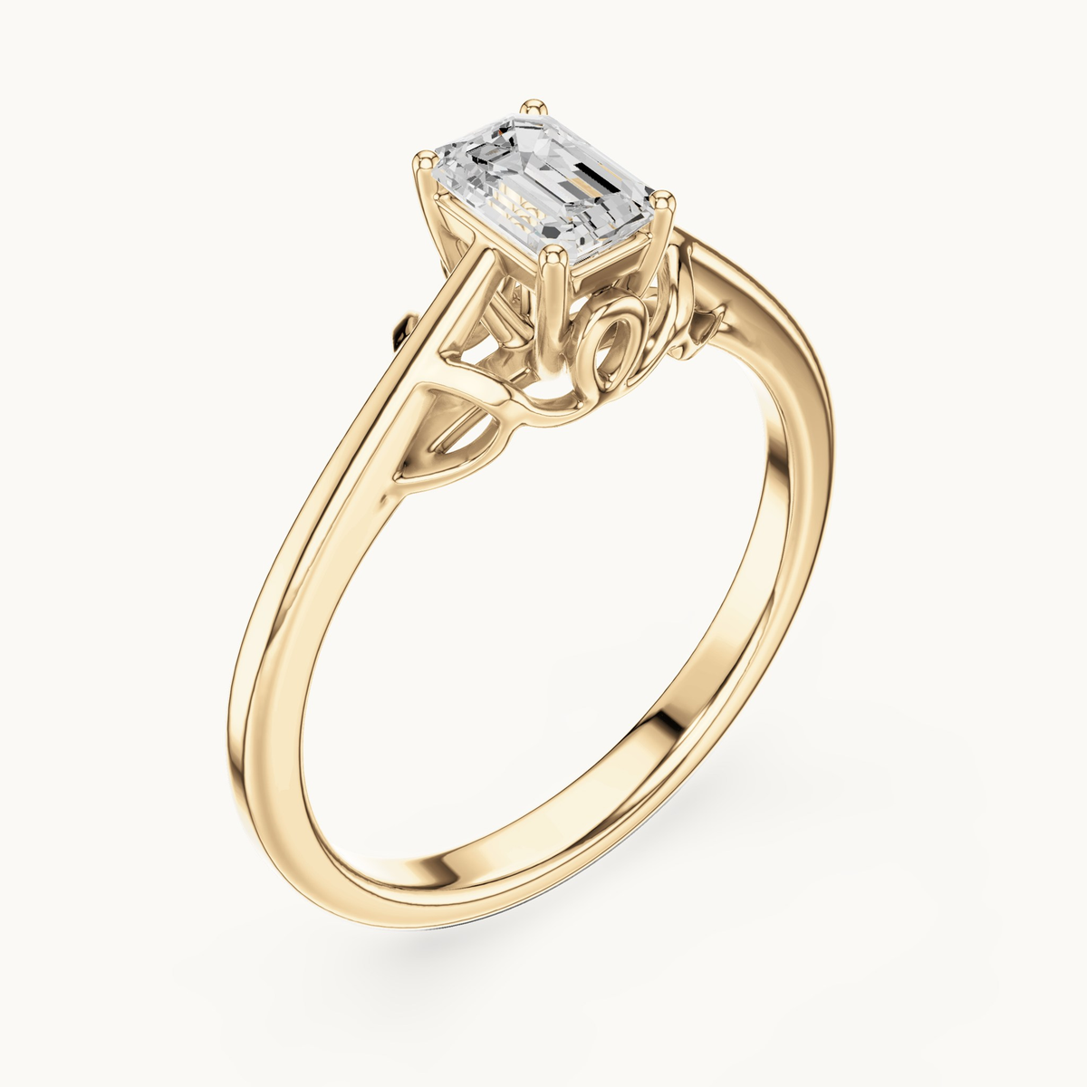 Emerald-cut lab-grown diamond solitaire engagement ring in 14K yellow gold, 0.43 CT TW, view 2