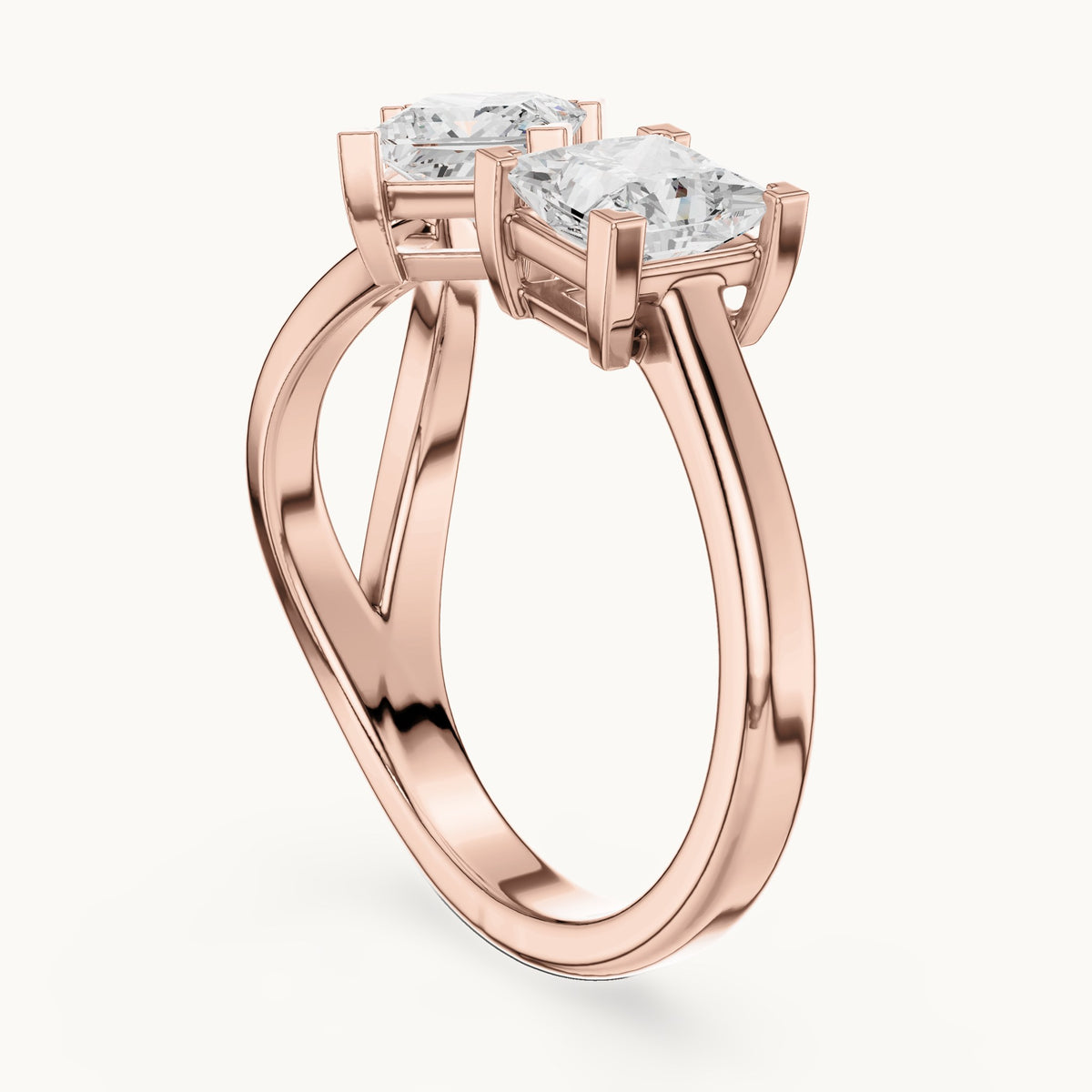 Princess-cut lab-grown diamond bypass toi et moi ring in rose gold, 1.36 CT TW, view 1