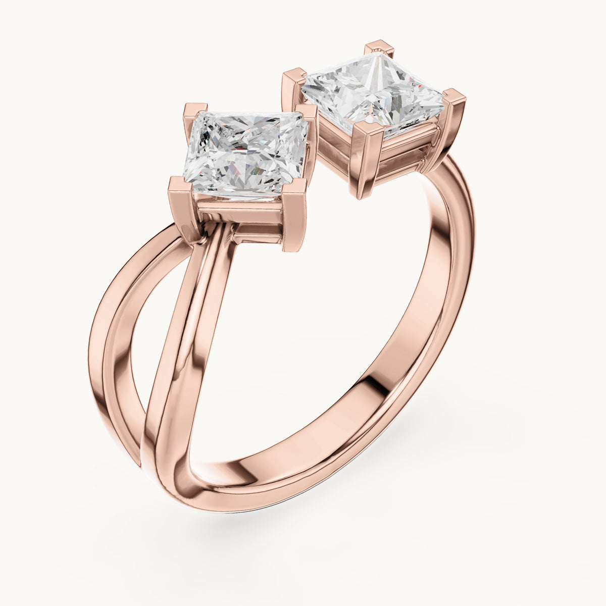Princess-cut lab-grown diamond bypass toi et moi ring in rose gold, 1.36 CT TW, view 2