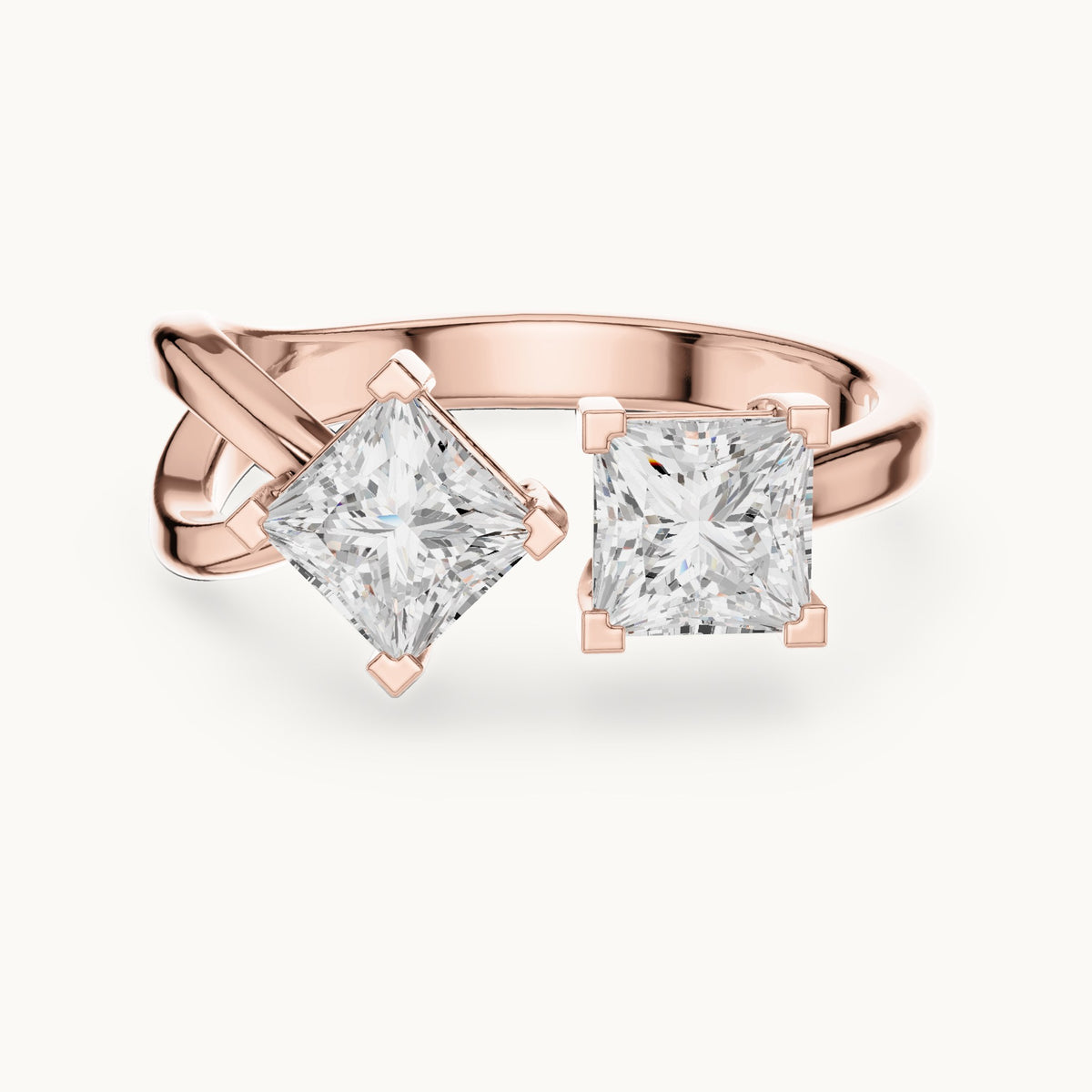 Princess-cut lab-grown diamond bypass toi et moi ring in rose gold, 1.36 CT TW, view 4