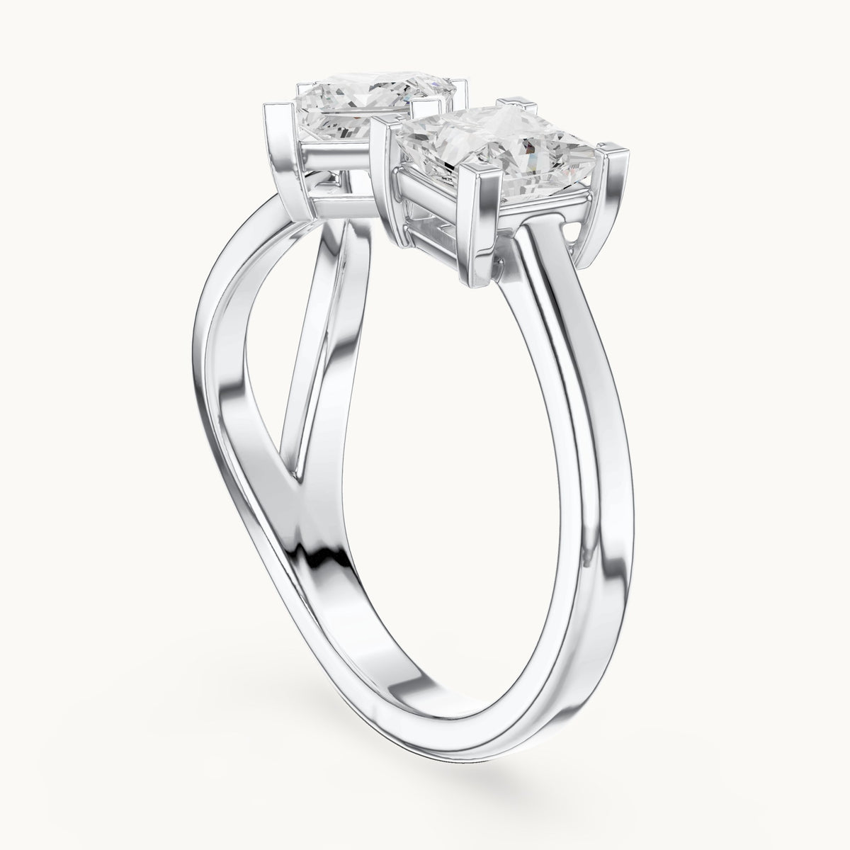Princess-cut lab-grown diamond bypass toi et moi ring in white gold, 1.36 CT TW, view 1