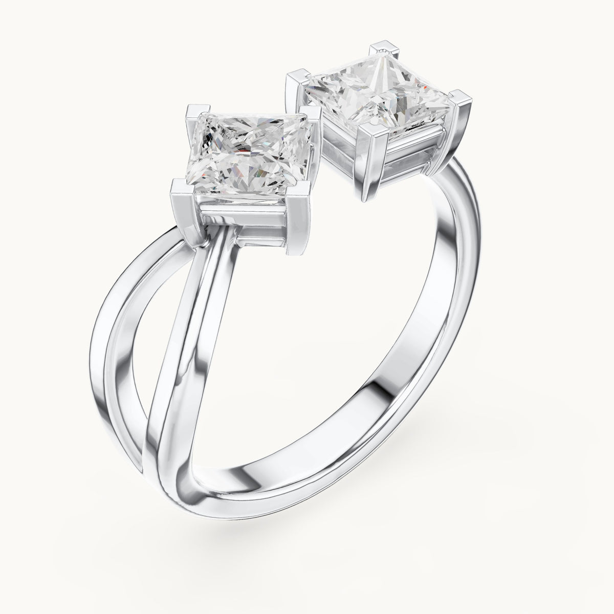Princess-cut lab-grown diamond bypass toi et moi ring in white gold, 1.36 CT TW, view 2