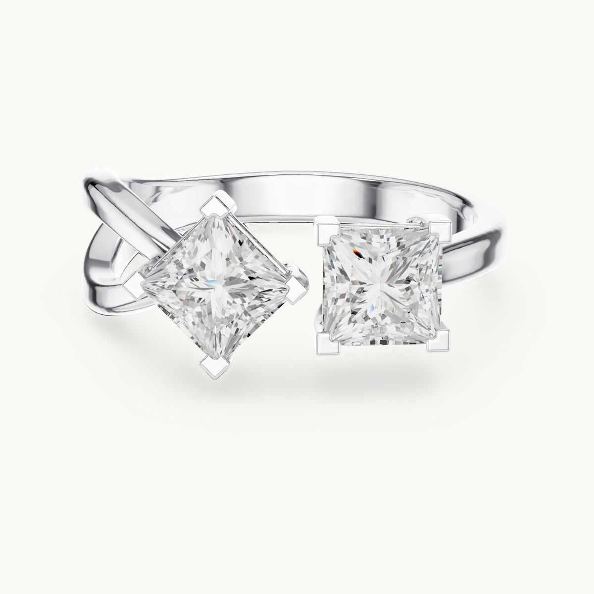 Princess-cut lab-grown diamond bypass toi et moi ring in white gold, 1.36 CT TW, view 4