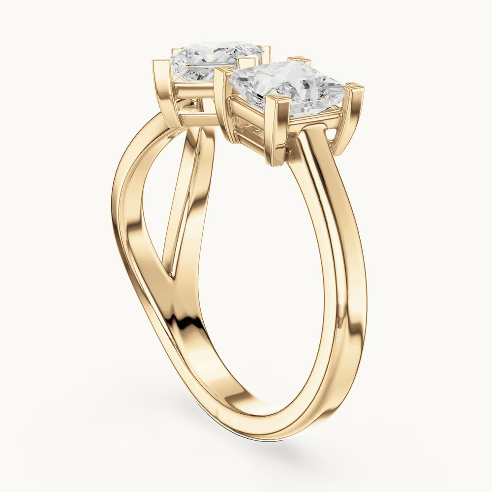 Princess-cut lab-grown diamond bypass toi et moi ring in yellow gold, 1.36 CT TW, view 1