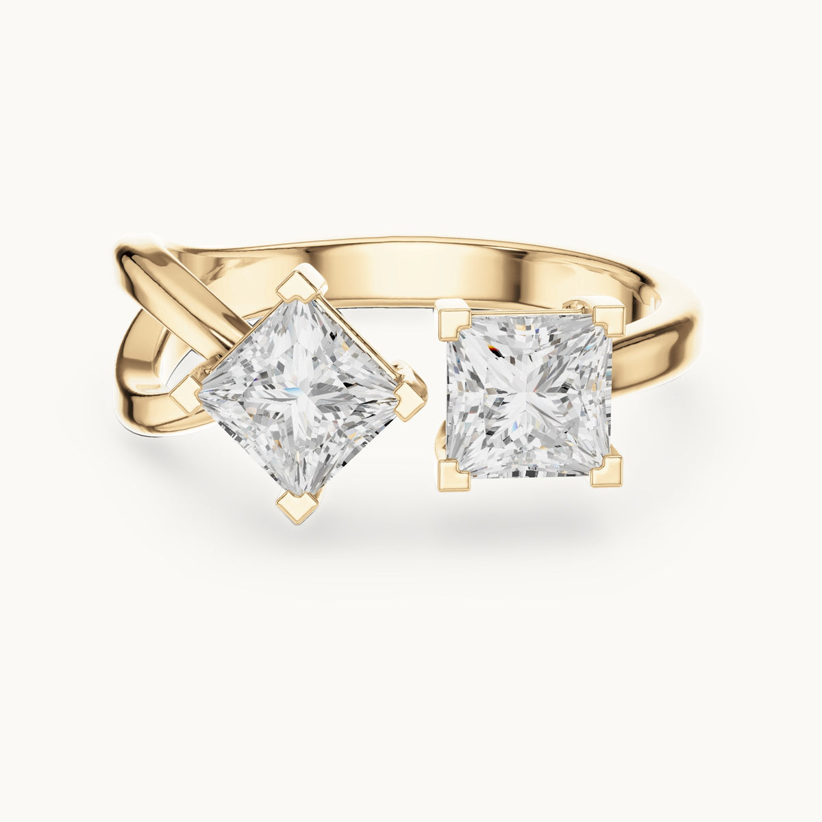 Princess-cut lab-grown diamond bypass toi et moi ring in yellow gold, 1.36 CT TW, view 4