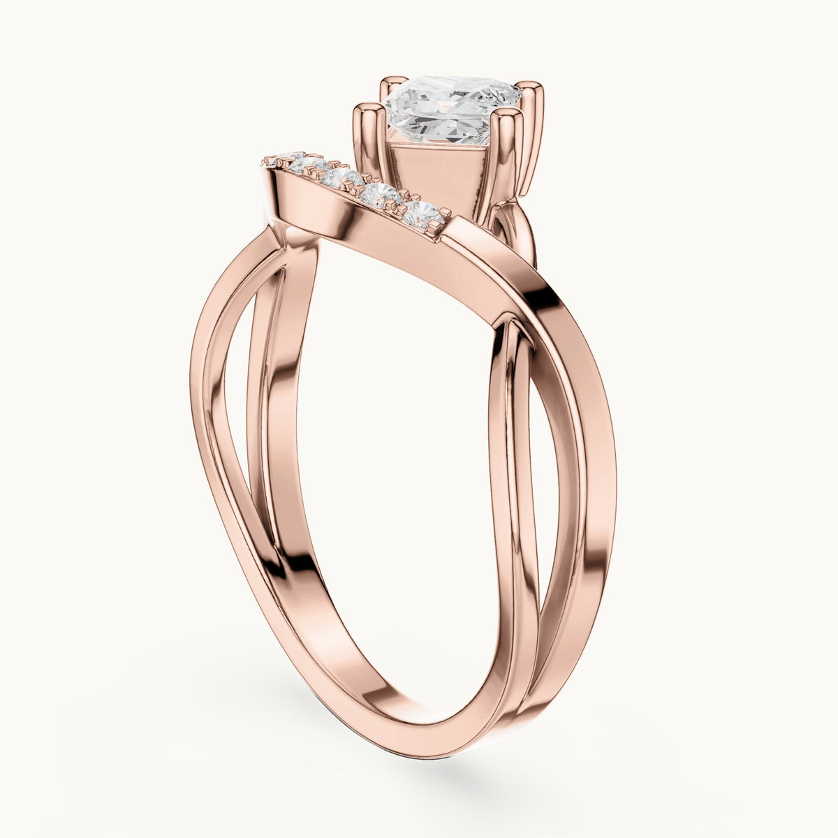 Princess-cut lab-grown diamond compass set crossover engagement ring in rose gold, 0.45 CT TW, view 1