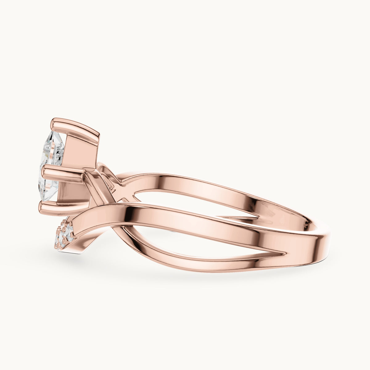 Princess-cut lab-grown diamond compass set crossover engagement ring in rose gold, 0.45 CT TW, view 3
