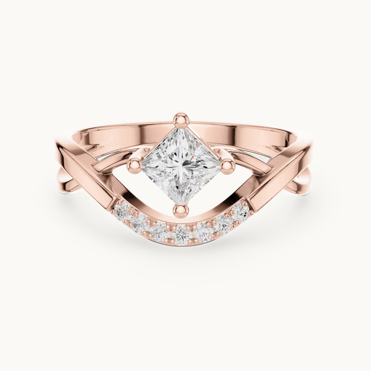 Princess-cut lab-grown diamond compass set crossover engagement ring in rose gold, 0.45 CT TW, view 4