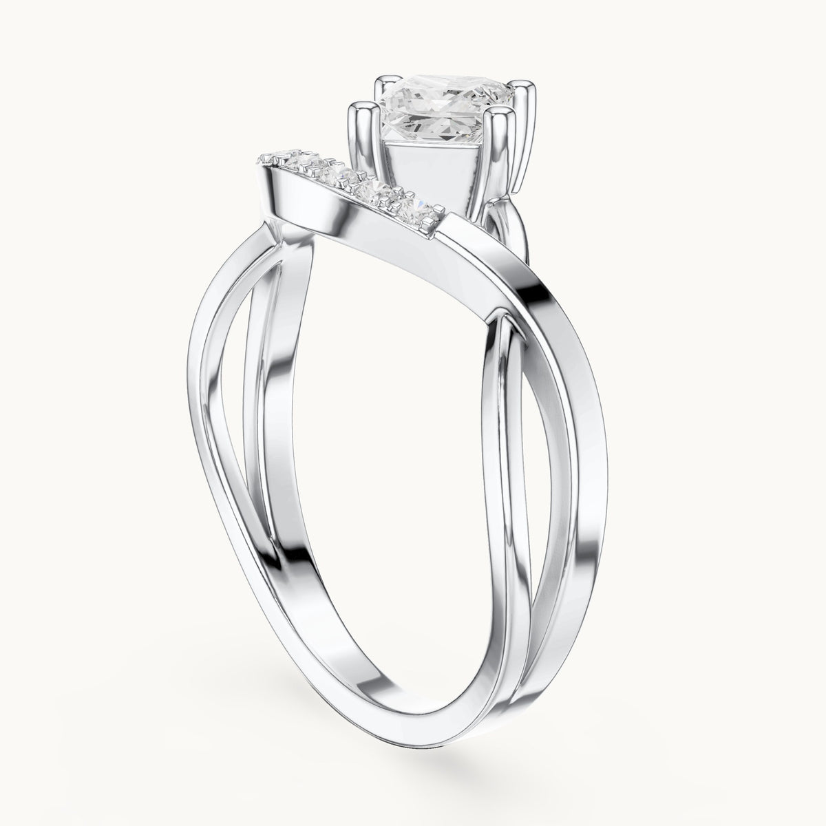 Princess-cut lab-grown diamond compass set crossover engagement ring in white gold, 0.45 CT TW, view 1