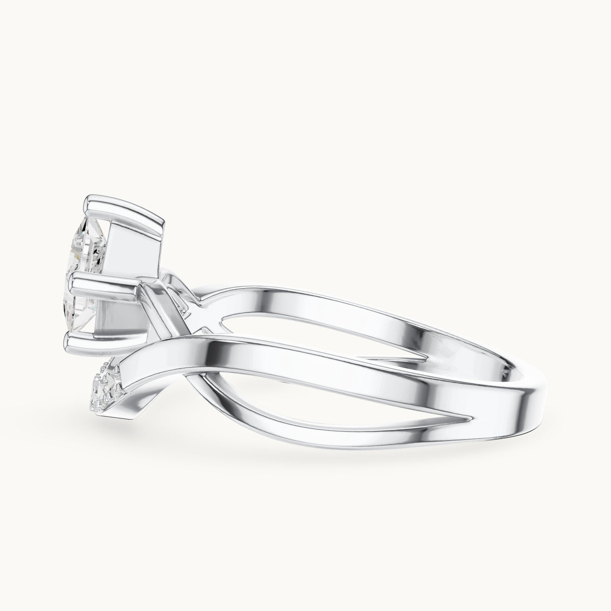 Princess-cut lab-grown diamond compass set crossover engagement ring in white gold, 0.45 CT TW, view 3