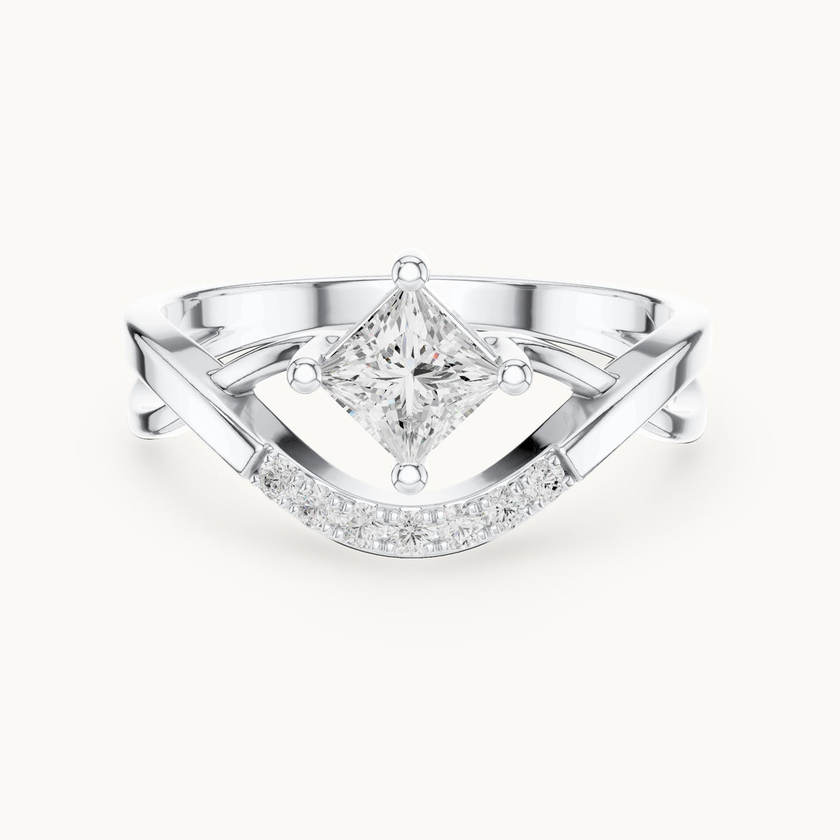 Princess-cut lab-grown diamond compass set crossover engagement ring in white gold, 0.45 CT TW, view 4