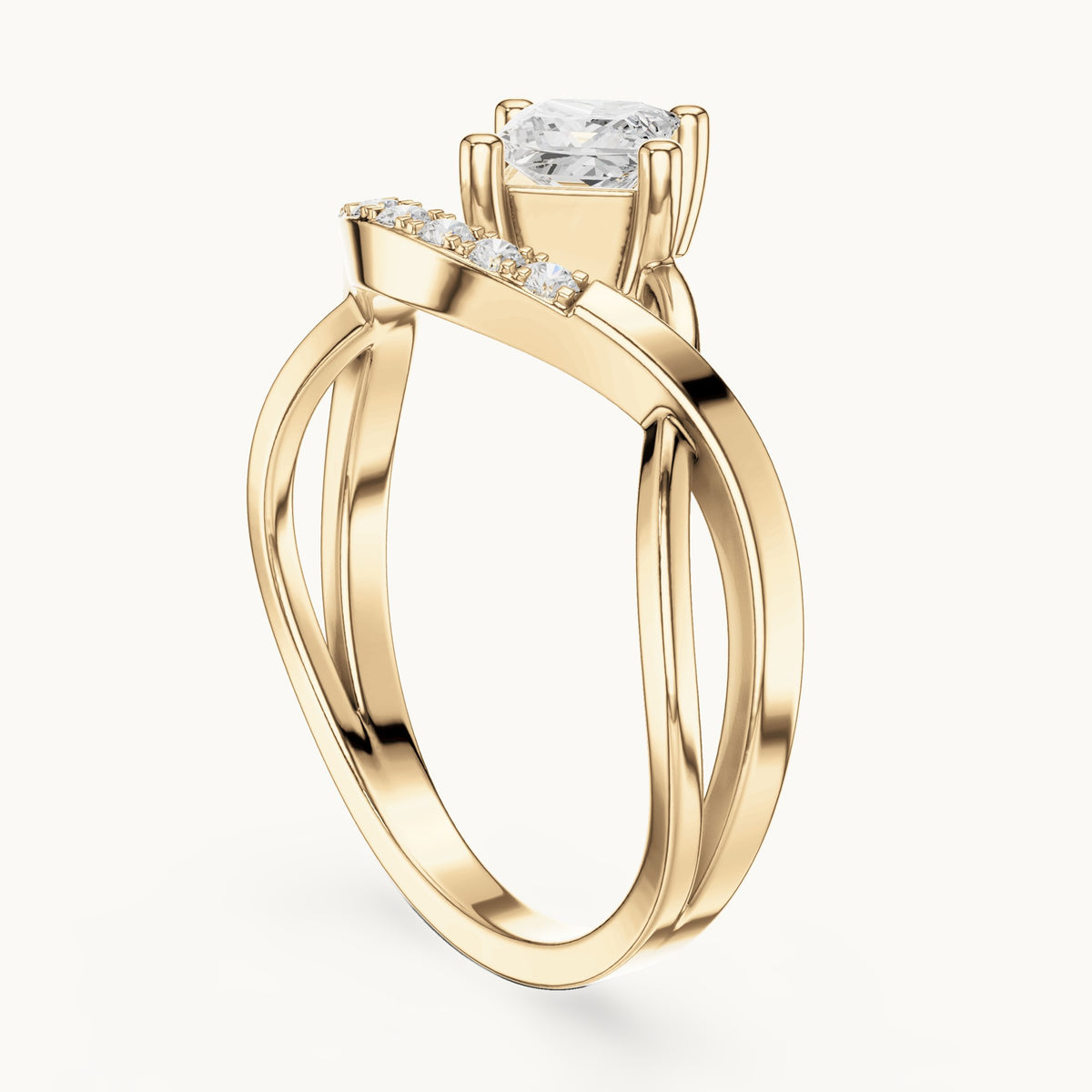 Princess-cut lab-grown diamond compass set crossover engagement ring in yellow gold, 0.45 CT TW, view 1