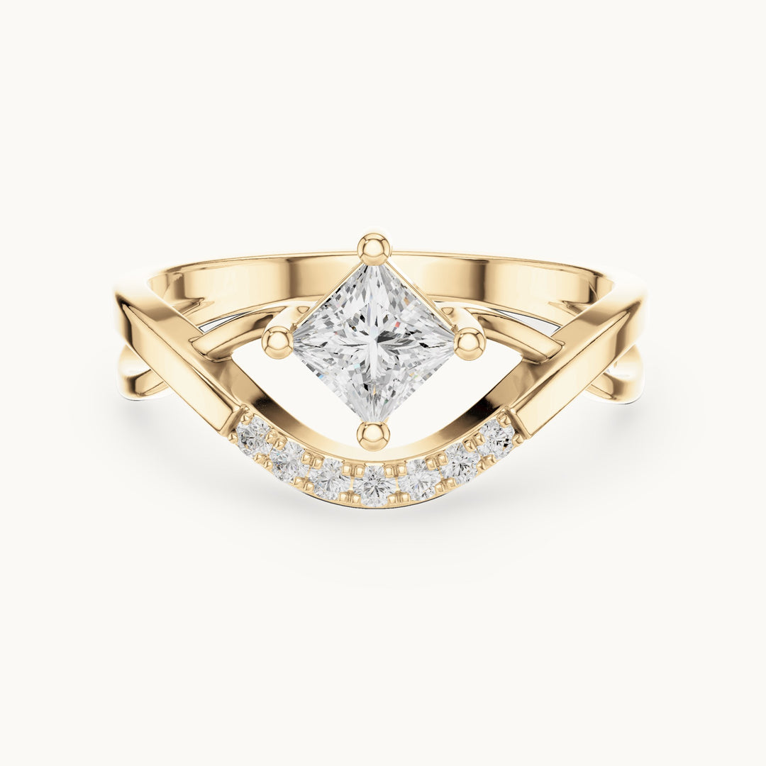 Princess-cut lab-grown diamond compass set crossover engagement ring in yellow gold, 0.45 CT TW, view 4