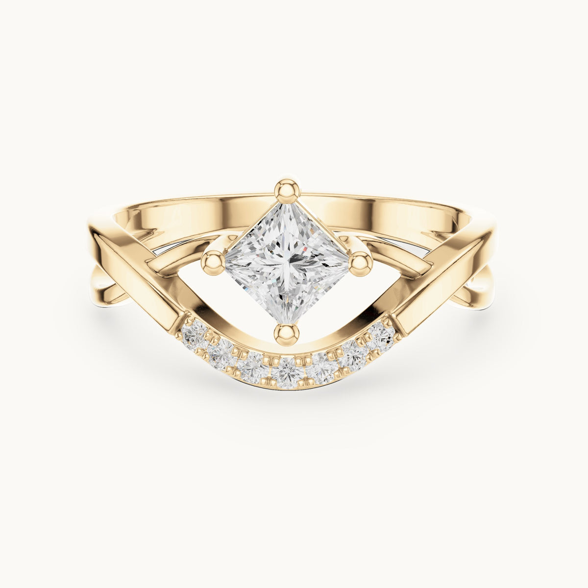 Princess-cut lab-grown diamond compass set crossover engagement ring in yellow gold, 0.45 CT TW, view 4