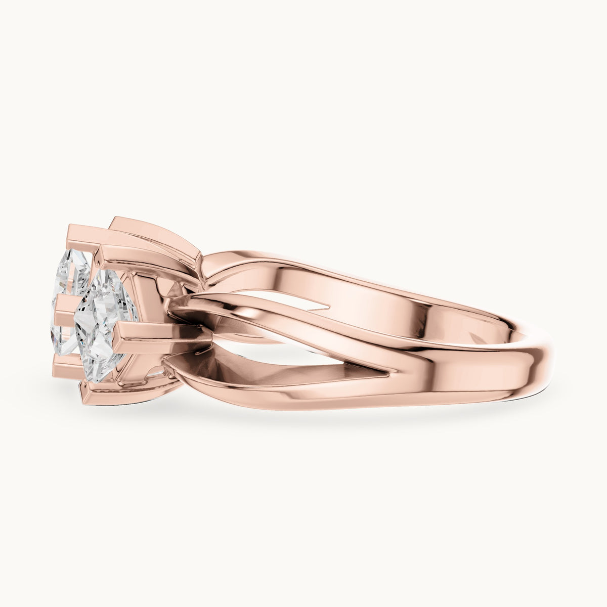 Princess-cut lab-grown diamond three-stone engagement ring in rose gold, 1.30 CT TW, view 3