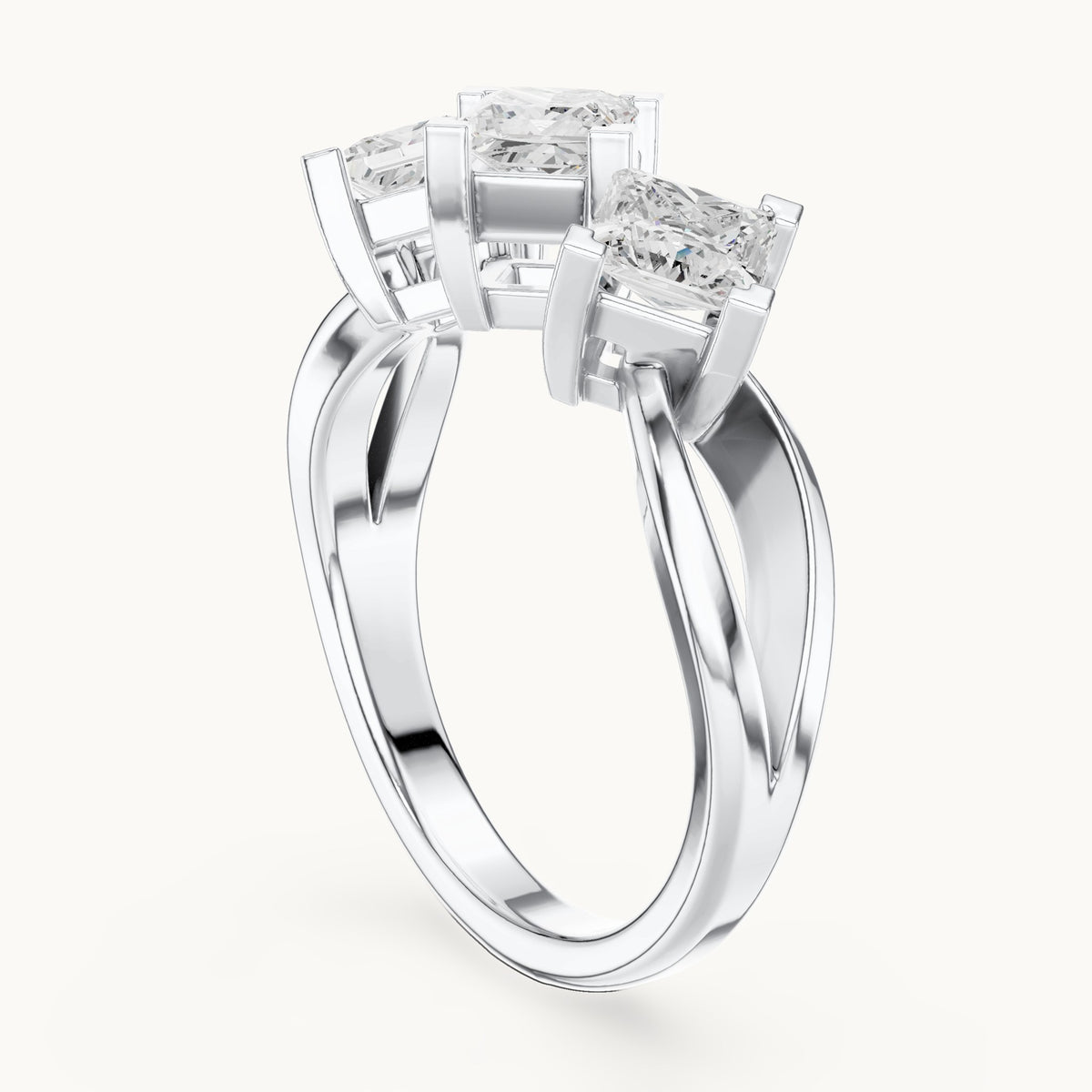 Princess-cut lab-grown diamond three-stone engagement ring in white gold, 1.30 CT TW, view 1