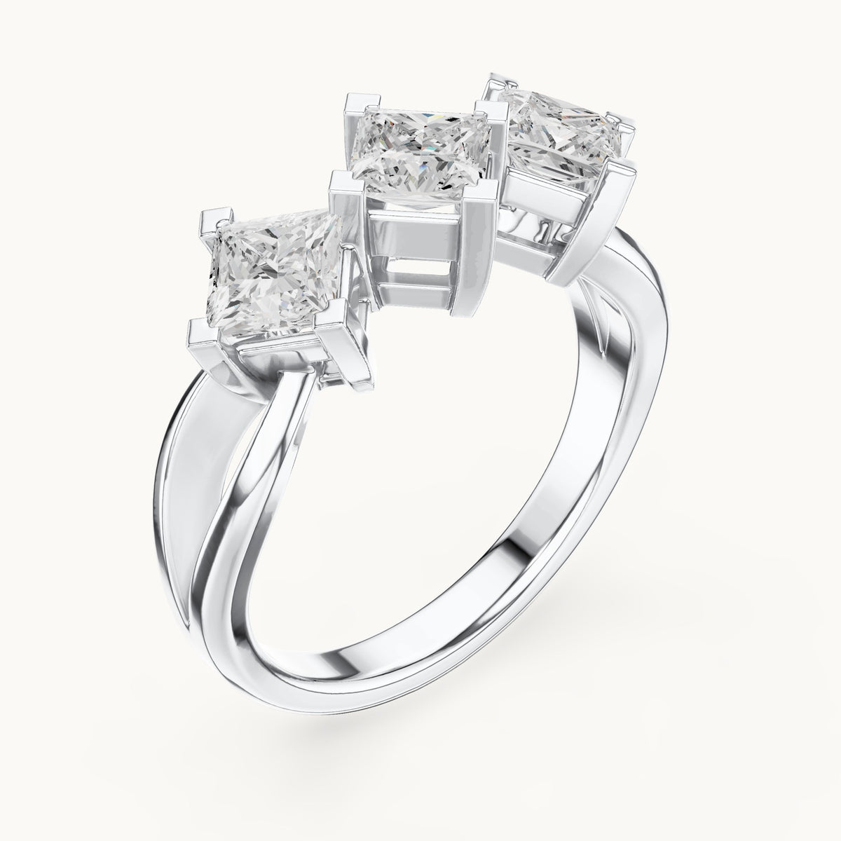 Princess-cut lab-grown diamond three-stone engagement ring in white gold, 1.30 CT TW, view 2