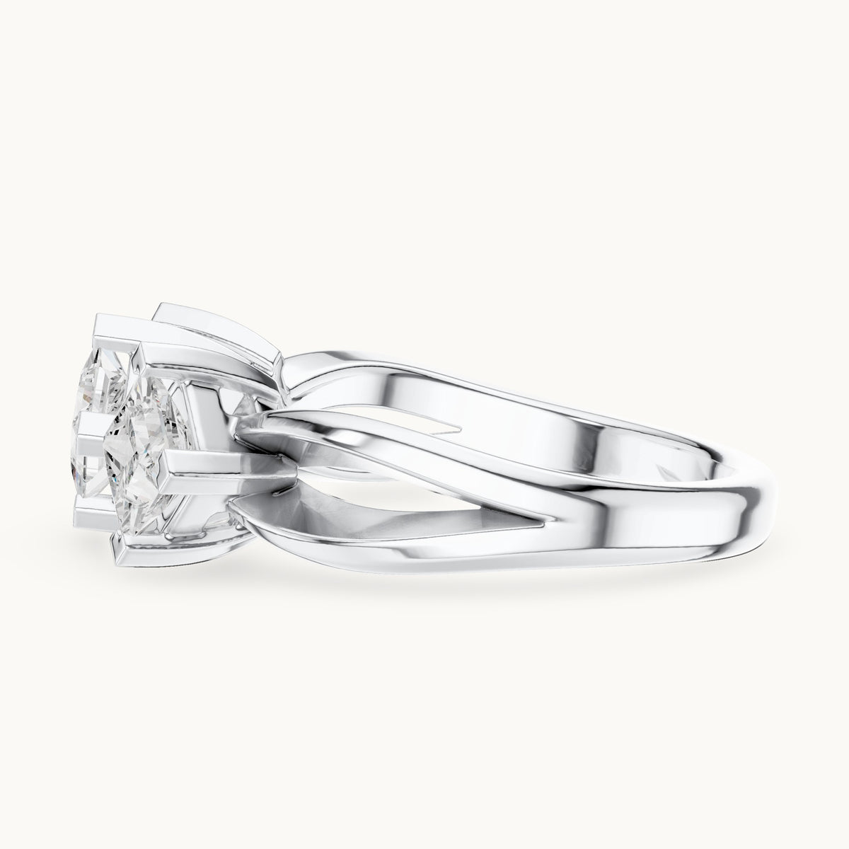Princess-cut lab-grown diamond three-stone engagement ring in white gold, 1.30 CT TW, view 3